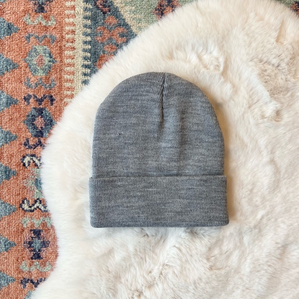 Grey knit beanie fold over basic hat OSFM new without tags unisex ships daily!